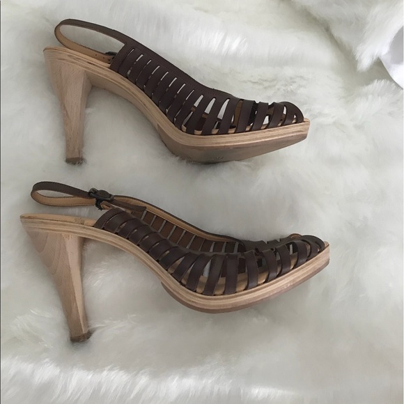 Kors Brown Cutout Slingback Wooden Heels - Picture 1 of 5
